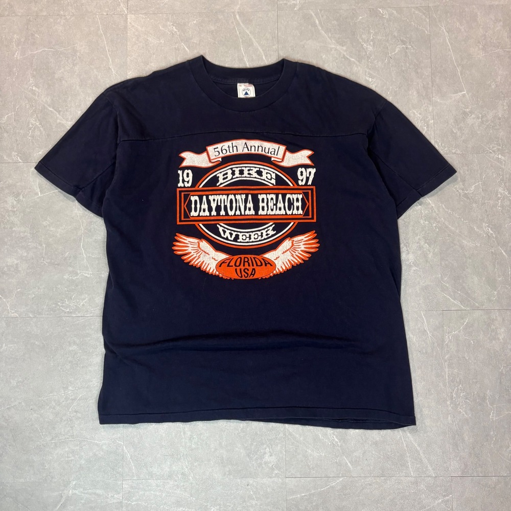 Vintage 1997 Daytona Beach Bike Week T Shirt Mens XL Delta Navy Blue 90s Tee